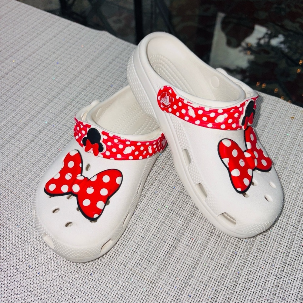 CROCS Red and White Polka Dot Bow Clogs